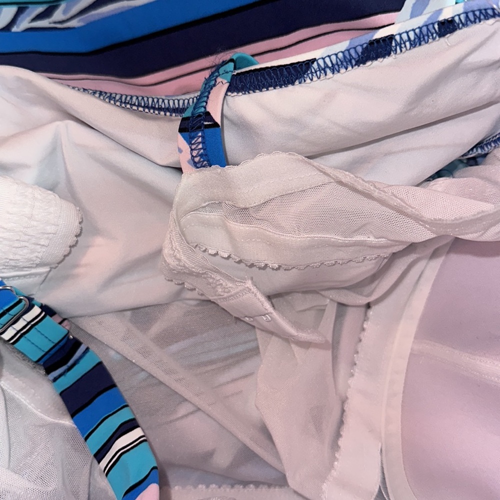 GOTTEX *Palm Beach* pink blue stripe one piece swimsuit 12D - Picture 5 of 5